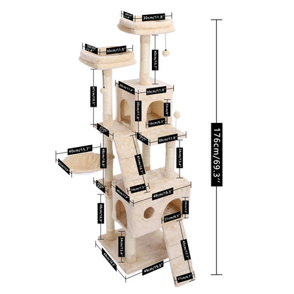 Luxury Cat Tower with Double Condos and Spacious Perch - Fully Wrapped Scratching Sisal Post